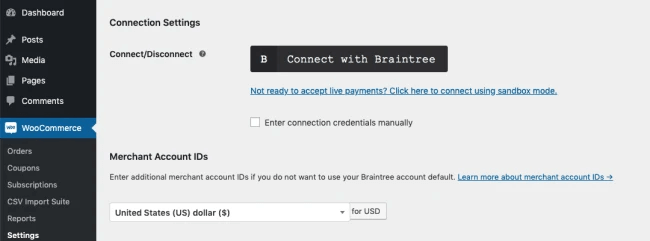 Connect WooCommerce with PayPal powered by Braintree payment gateway